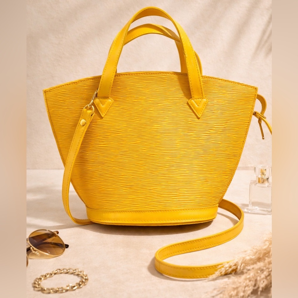 Bright Yellow Textured Tote Bag w/ Crossbody Strap Statement Purse Derby Classy